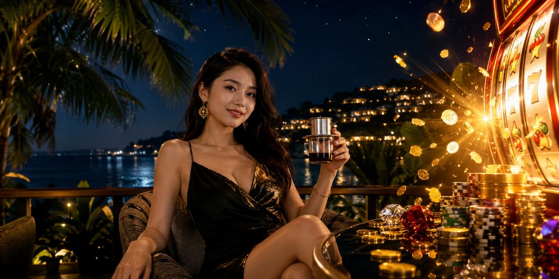 Người dùng tại Phú Quốc trải nghiệm xổ số và slot game trực tuyến trên điện thoại bên tách cà phê